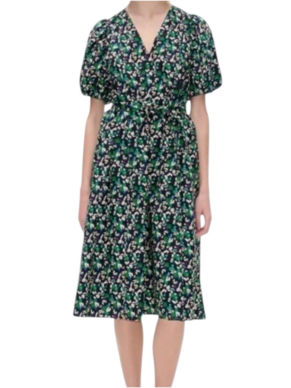 Baum Und Pferdgarten Azalia Cotton Floral Puff Sleeve V-Neck Midi Dress